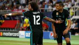 Marcelo felicitando a Casemiro por su gol