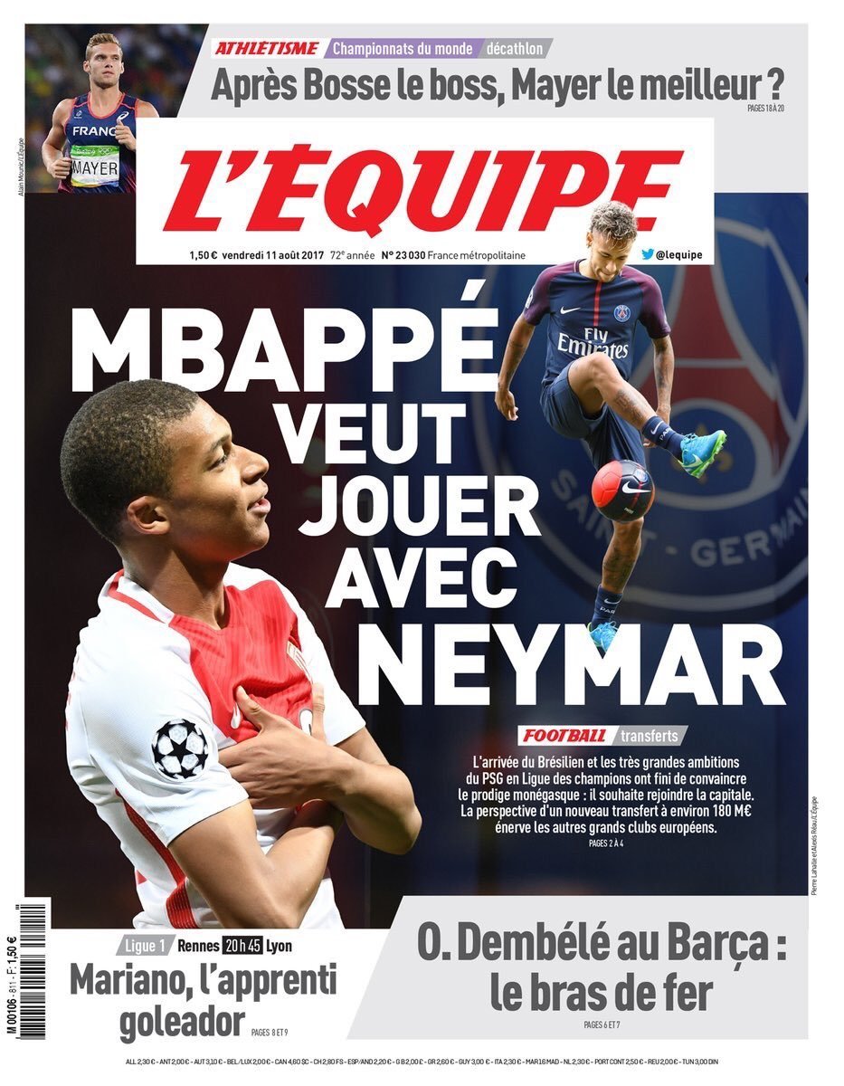 L'Équipe: Mbappé quiere jugar con Neymar
