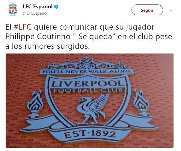 El Liverpool anuncia que no vende a Coutinho y se ríe de Piqué
