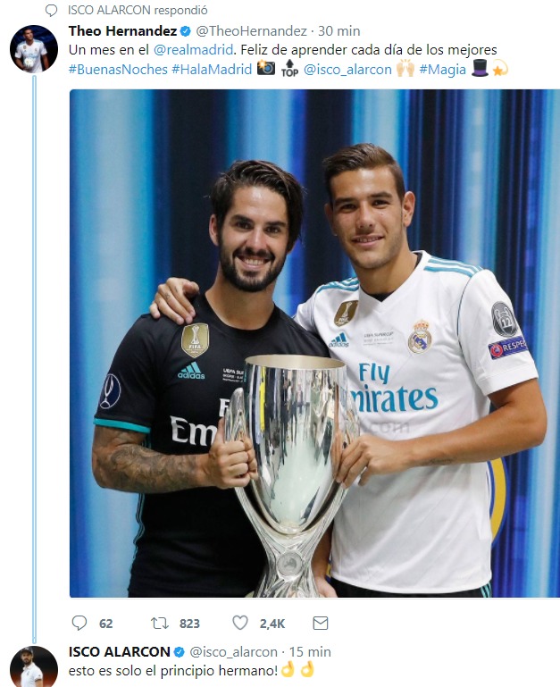 Theo celebra su primer mes en el Madrid e Isco le responde: Esto es solo el principio