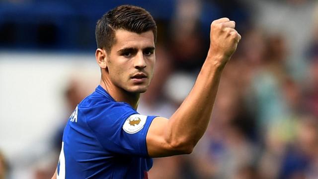 Álvaro Morata celebra su primer gol con el Chelsea.