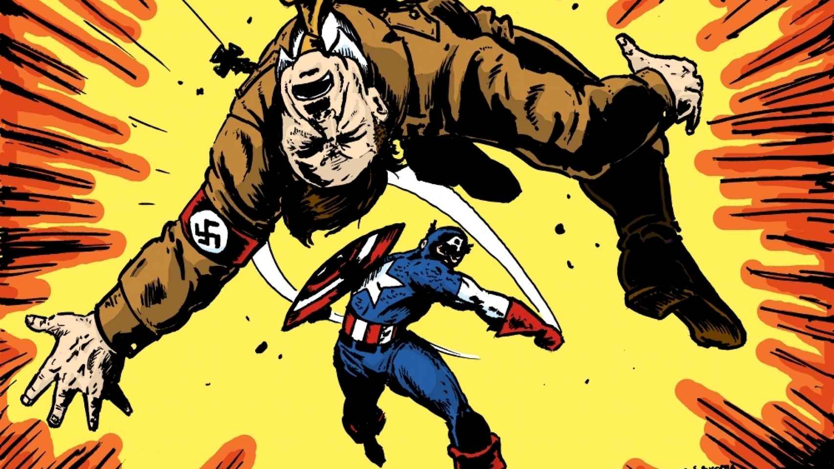 El Capitán América golpea a Hitler en el cómic.