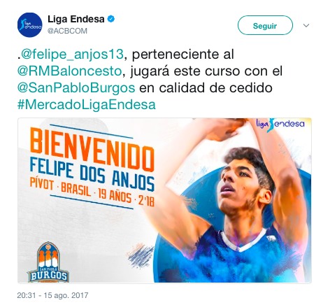 Oficial: El Real Madrid cede a Felipe Dos Anjos al San Pablo Burgos