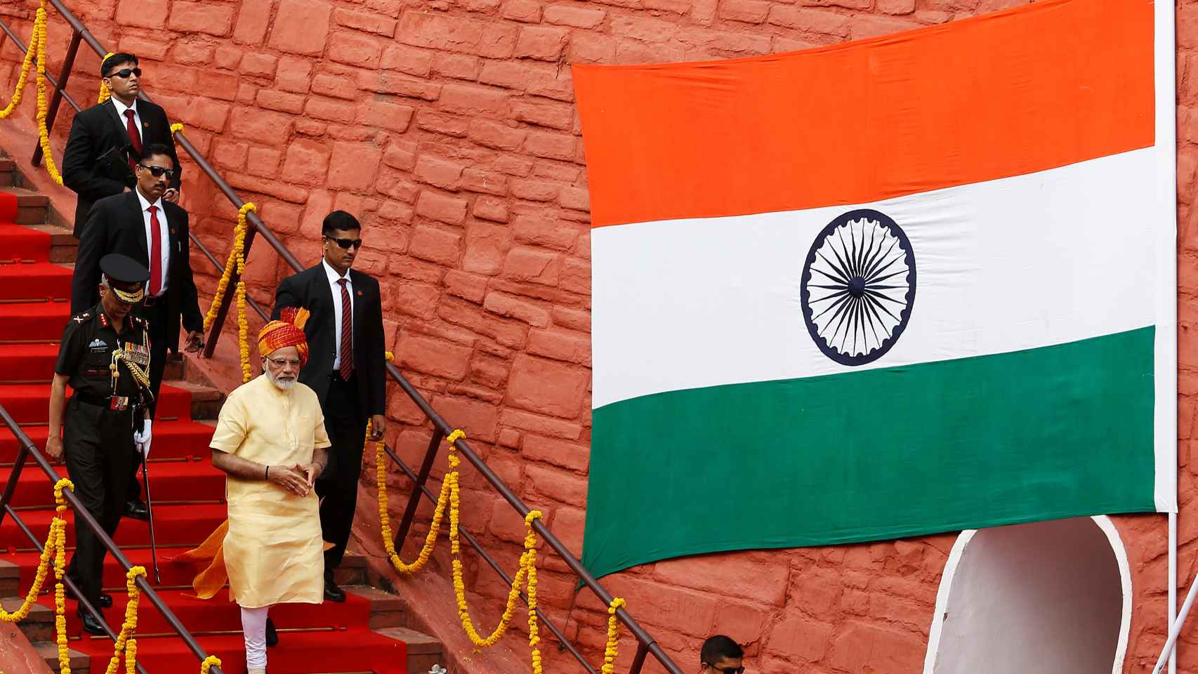 El primer ministro Modi tras su discurso en Nueva Delhi este lunes
