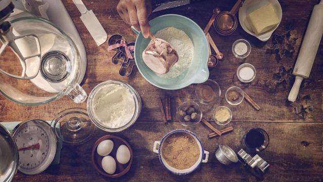 Ingredients and Baking Utensils for Baking Christmas Cookies