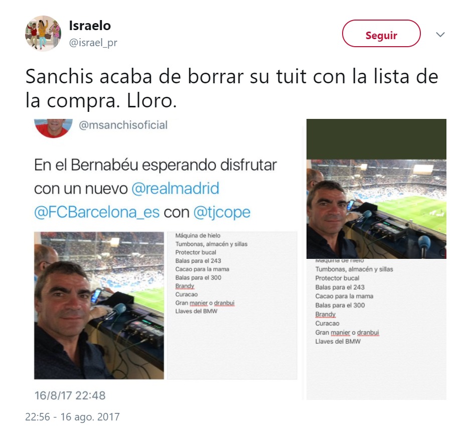 Sanchís se vuelve viral por un descuido de lo más íntimo en Twitter durante El Clásico