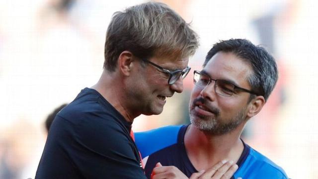 David Wagner, a la derecha, saluda a Jürgen Klopp.