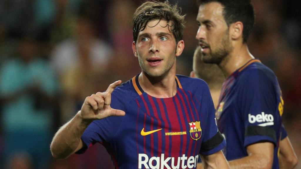 Sergi Roberto celebra el segundo gol del Barcelona.