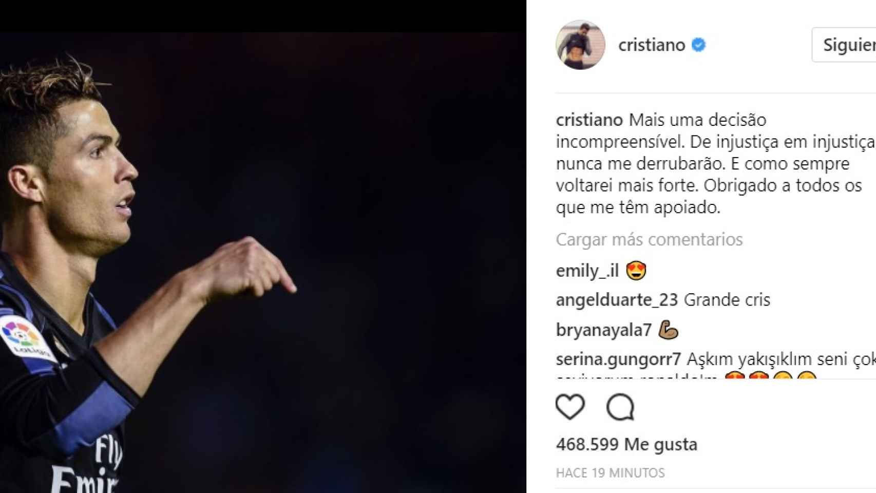 Ronaldo, en su Instagram