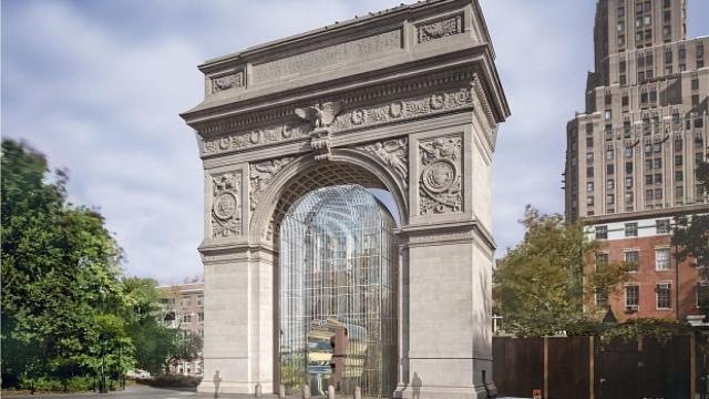 Representación de una de las obras de Ai Weiwei en el Washington Square Arch.