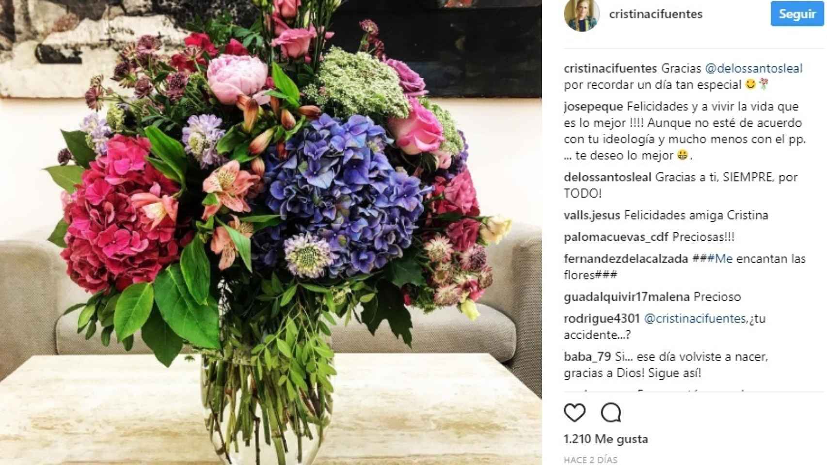 El mensaje de Cristina Cifuentes a Jaime de los Santos en su Instagram