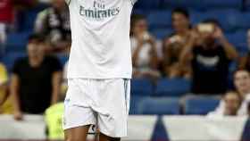 Cristiano Ronaldo celebra su gol en el Trofeo Santiago Bernabéu.