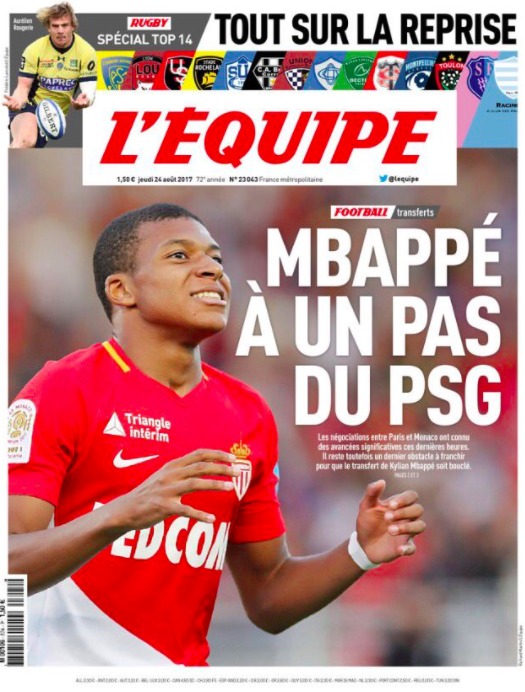 La portada de L'Équipe sobre el futuro de Mbappé. Foto: Twitter (@lequipe)