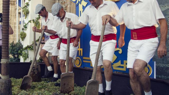 Sherry, Spain - September 10, 2013: Traditional stomping grapes