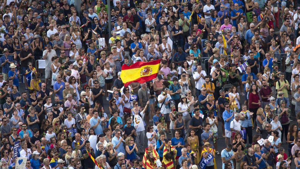 La bandera del Estado también ha comparecido entre las mareas de manifestantes.