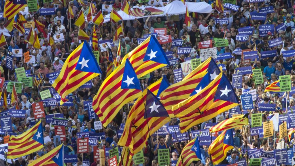 'Esteladas' en la manifestación antiterrorista del sábado en Barcelona.