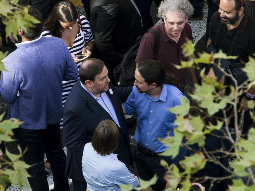 Pablo Iglesias y Oriol Junqueras el pasado sábado en Barcelona.