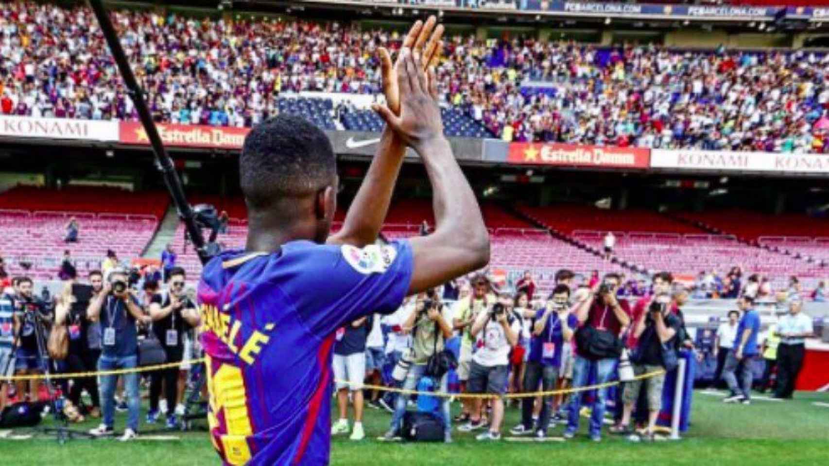 Dembélé durante su presentación con el Barça. Foto Instagram (@FCBarcelona)