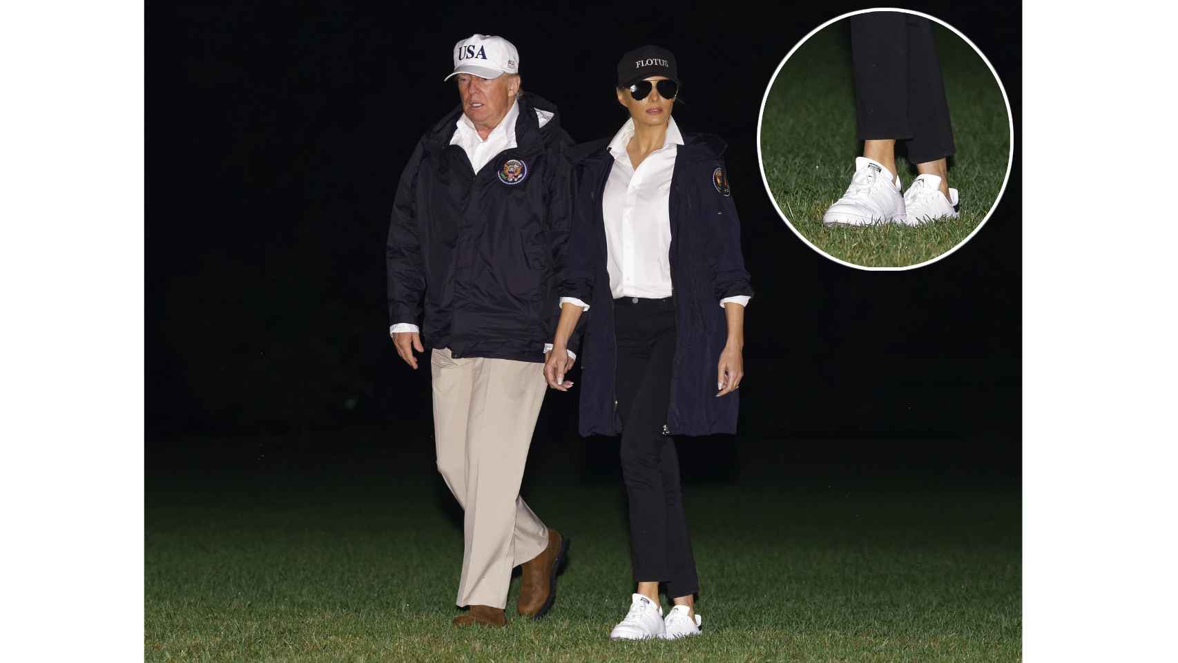 Melania Trump luciendo las zapatillas a su llegada a Texas