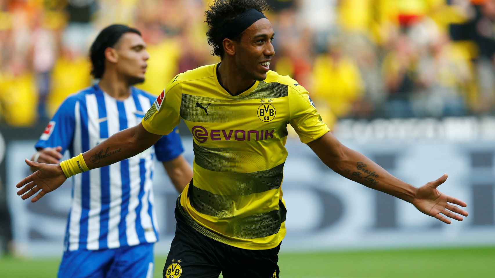 Aubameyang celebra un gol con el Borussia Dortmund.