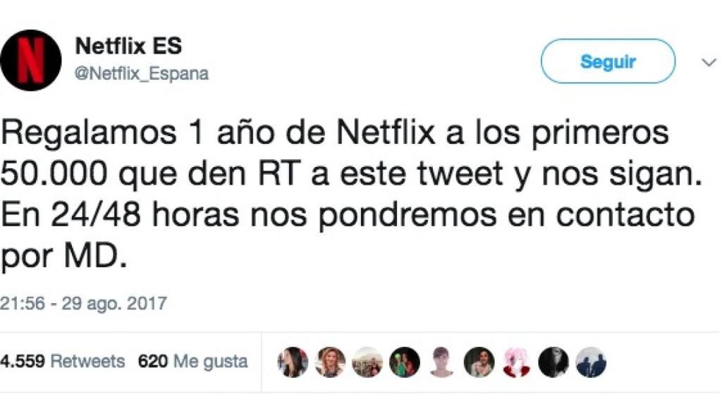 Una cuenta falsa de Netflix, prometiendo un año de suscripción a cambio de retuits