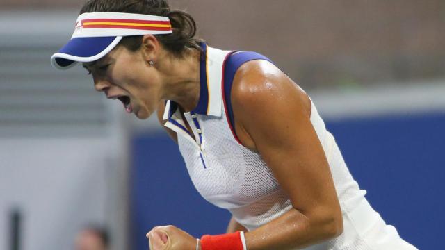 Muguruza, celebrando su victoria ante Duan.