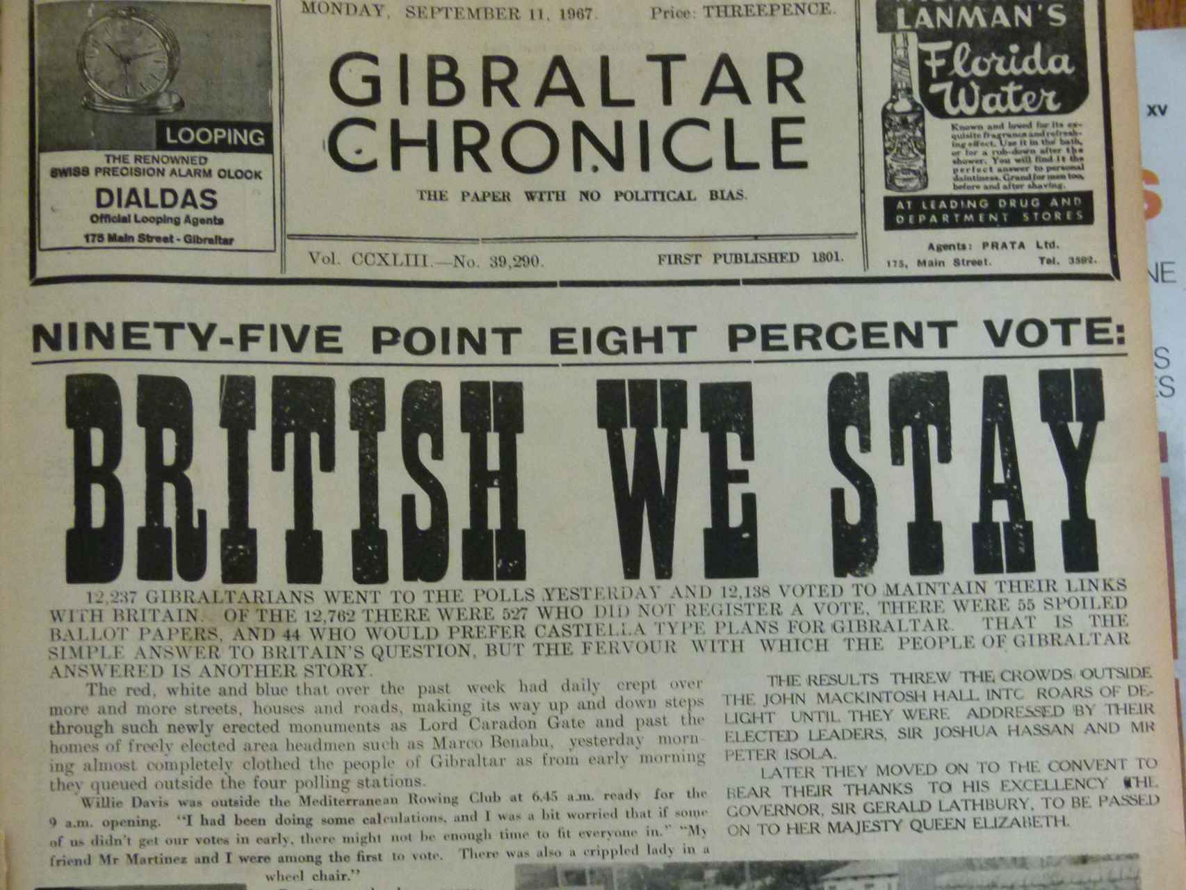Recorte del Gibraltar Chronicle.