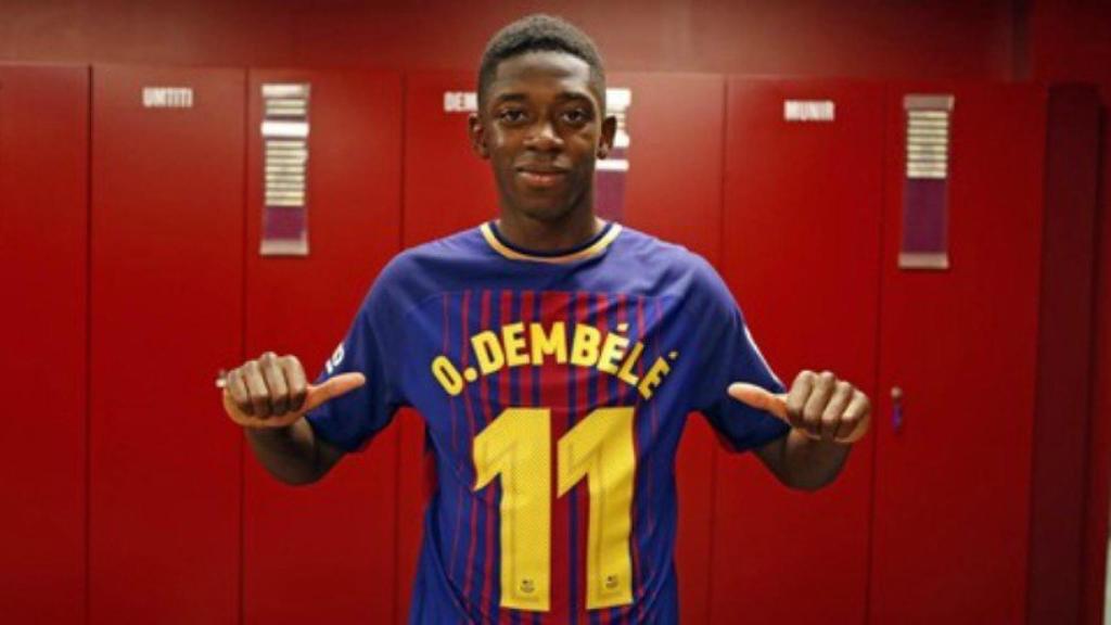 Dembélé en su presentación con el Barça. Foto: fcbarcelona.es