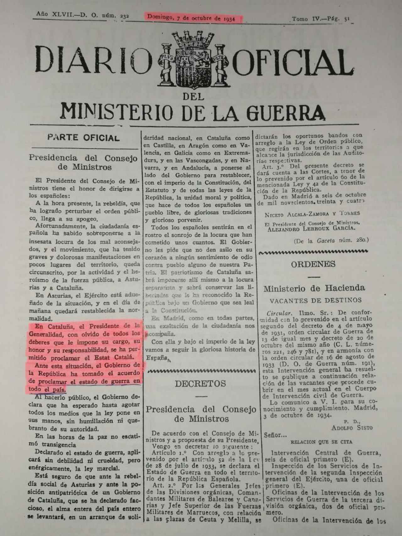 Diario Oficial del Ministerio de Guerra de 1934.