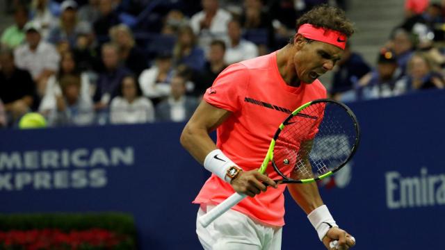 Nadal, en plena celebración durante su encuentro de tercera ronda.