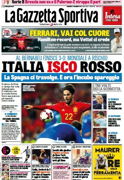 La prensa italiana se rinde a la exhibición de Isco y se echa encima de su selección