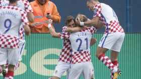 Croacia celebra el gol de la victoria frente a Kosovo. Foto (@HNS_CFF)