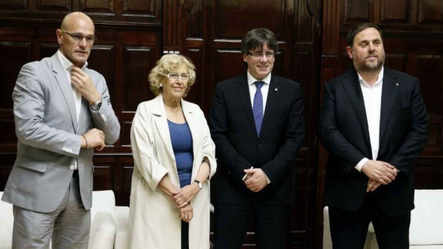 Romeva, Carmena, Puigdemont y Junqueras en el Ayuntamiento de Madrid