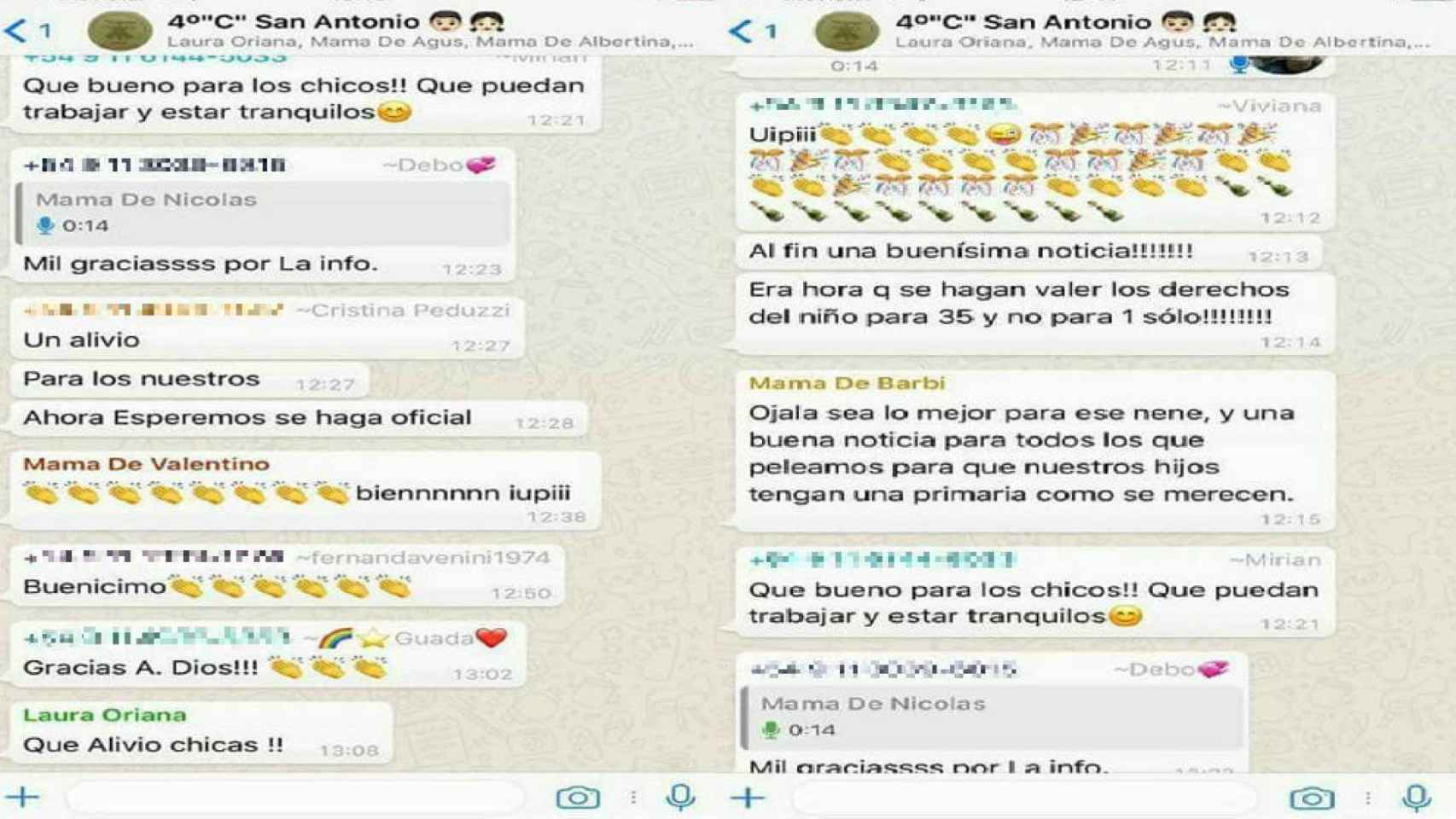 Fragmento de las conversación de Whatsapp de madres