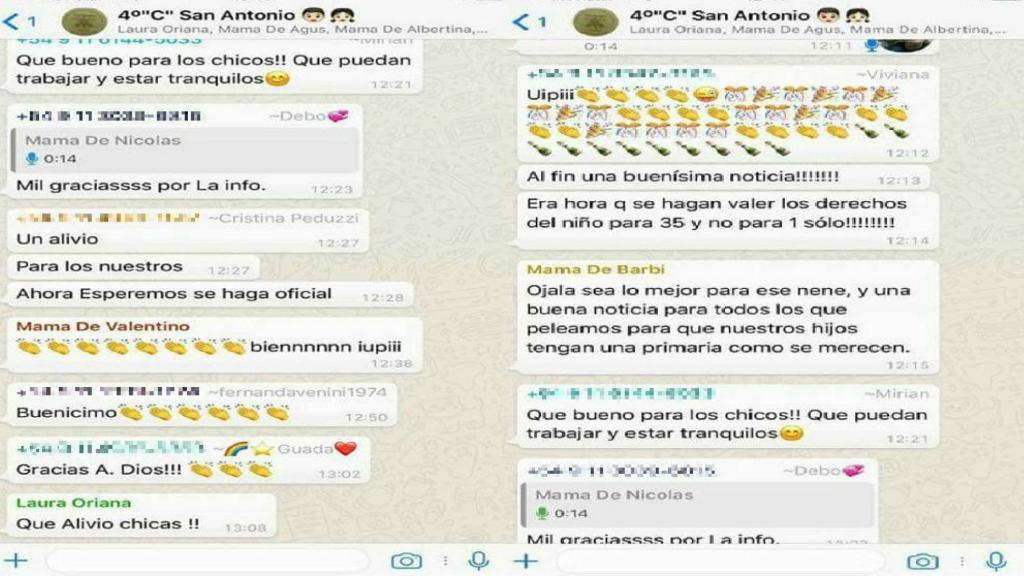 Fragmento de las conversación de Whatsapp de madres