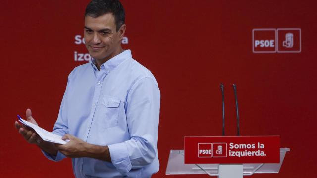 Sánchez, este lunes durante su rueda de prensa en Ferraz.