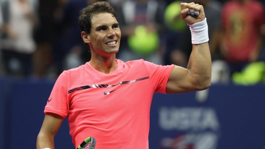 Nadal, celebrando su victoria ante Rublev.