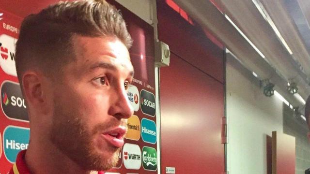 Sergio Ramos, en zona mixta. Foto: Twitter (@SeFutbol)