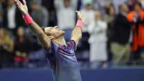 Del Potro, celebrando su triunfo ante Federer.