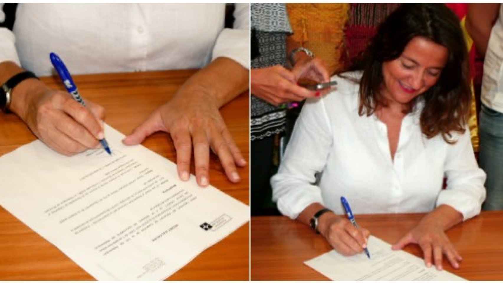 La alcaldesa de Sant Cugat firmando el decreto simbólicamente.