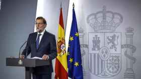 Rajoy, durante su intervención en el Palacio de la Moncloa.