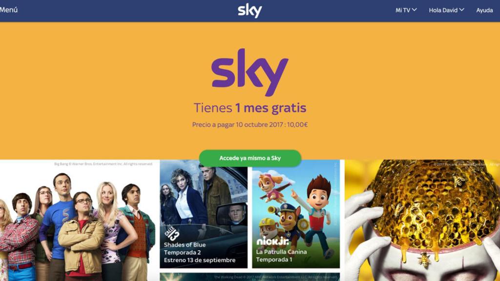 Pantallazo de Sky funcionando en España.