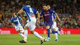 Messi frente al Espanyol. Foto Twtter (@FCBarcelona)