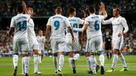 Celebración del gol del Madrid