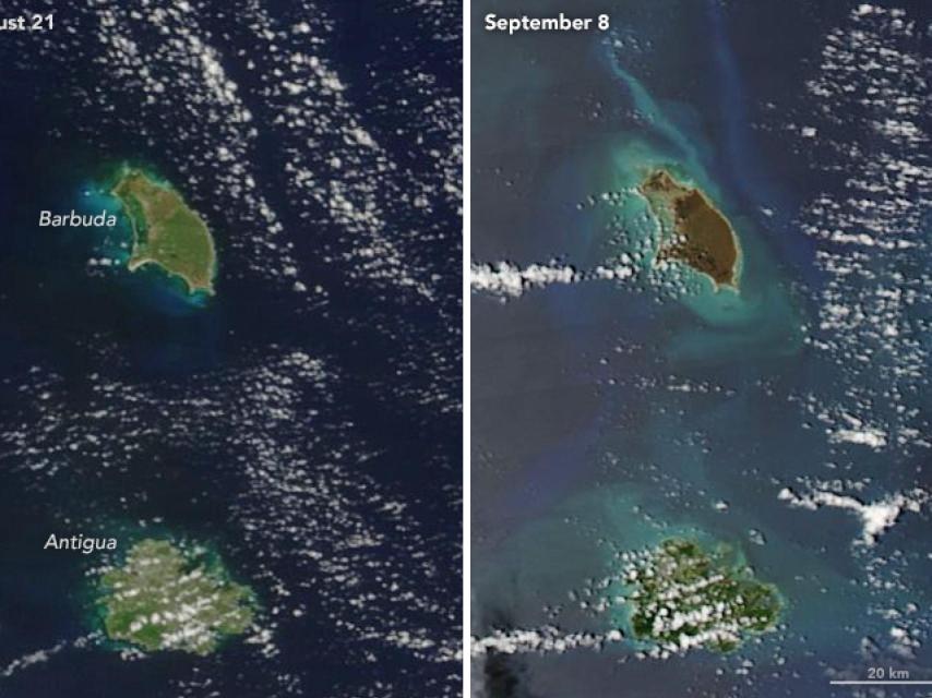 Antigua y Barbuda, antes y después del huracán Irma.