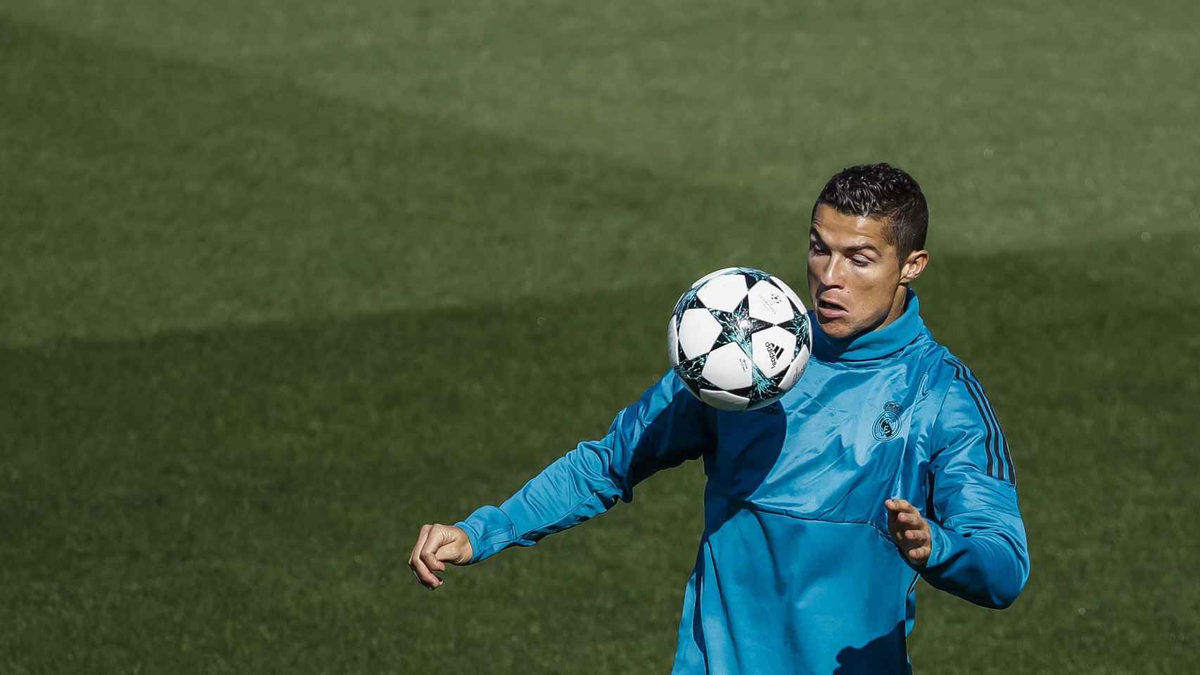 Cristiano Ronaldo, en el último entrenamiento del Real Madrid.