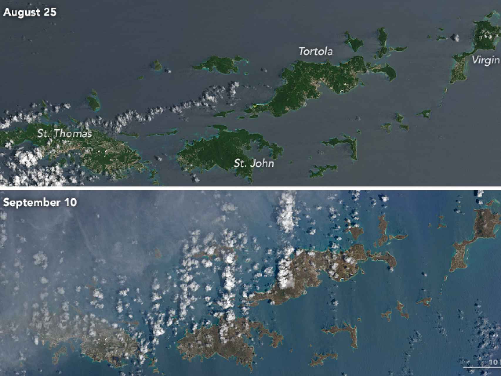 Las islas, fotografiadas en agosto y el pasado fin de semana.