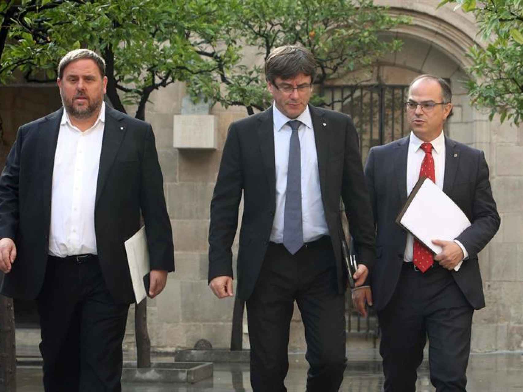 Junqueras, Puigdemont y Turull, en el Consejo de Gobierno de este martes.