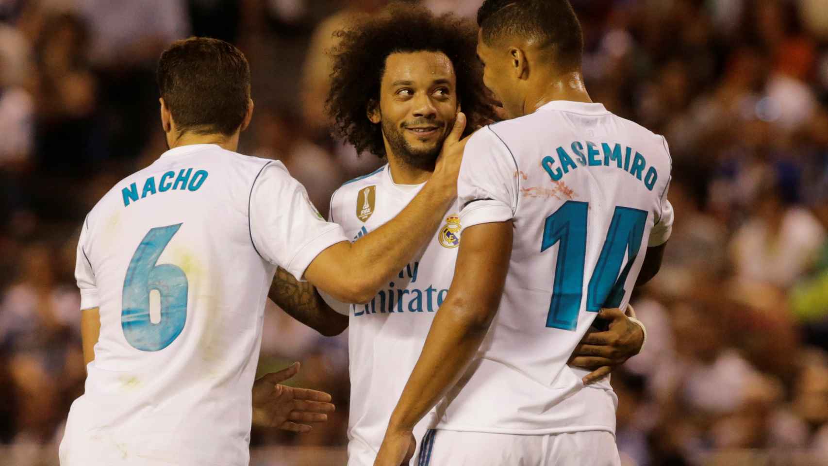 Marcelo celebrando un gol de Casemiro.