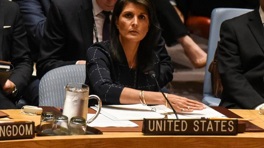 Nikki Haley embajadora de Estados Unidos en la ONU.